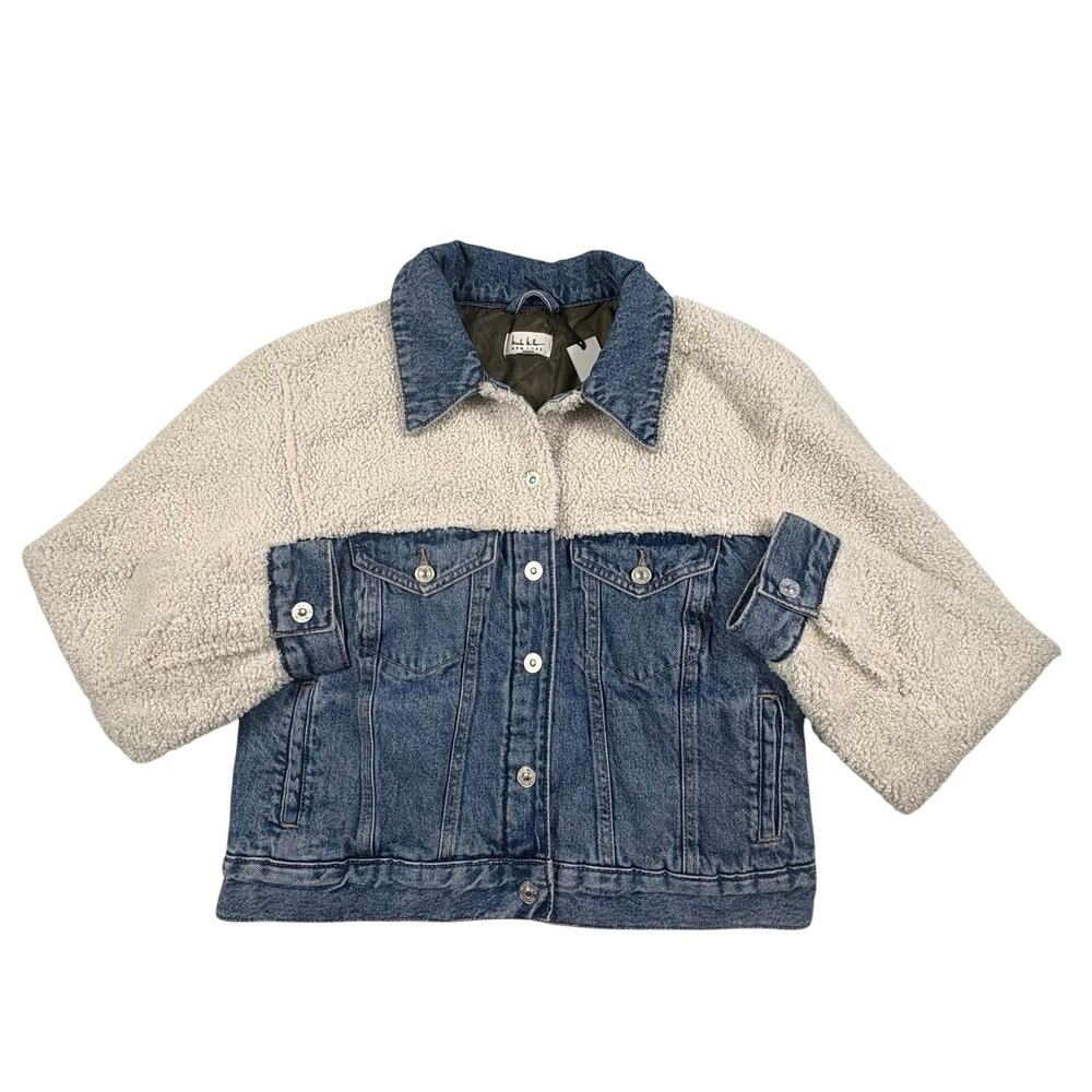 Nicole Miller Mixed Media Sherpa Denim Jacket Women's S Blue White NWT